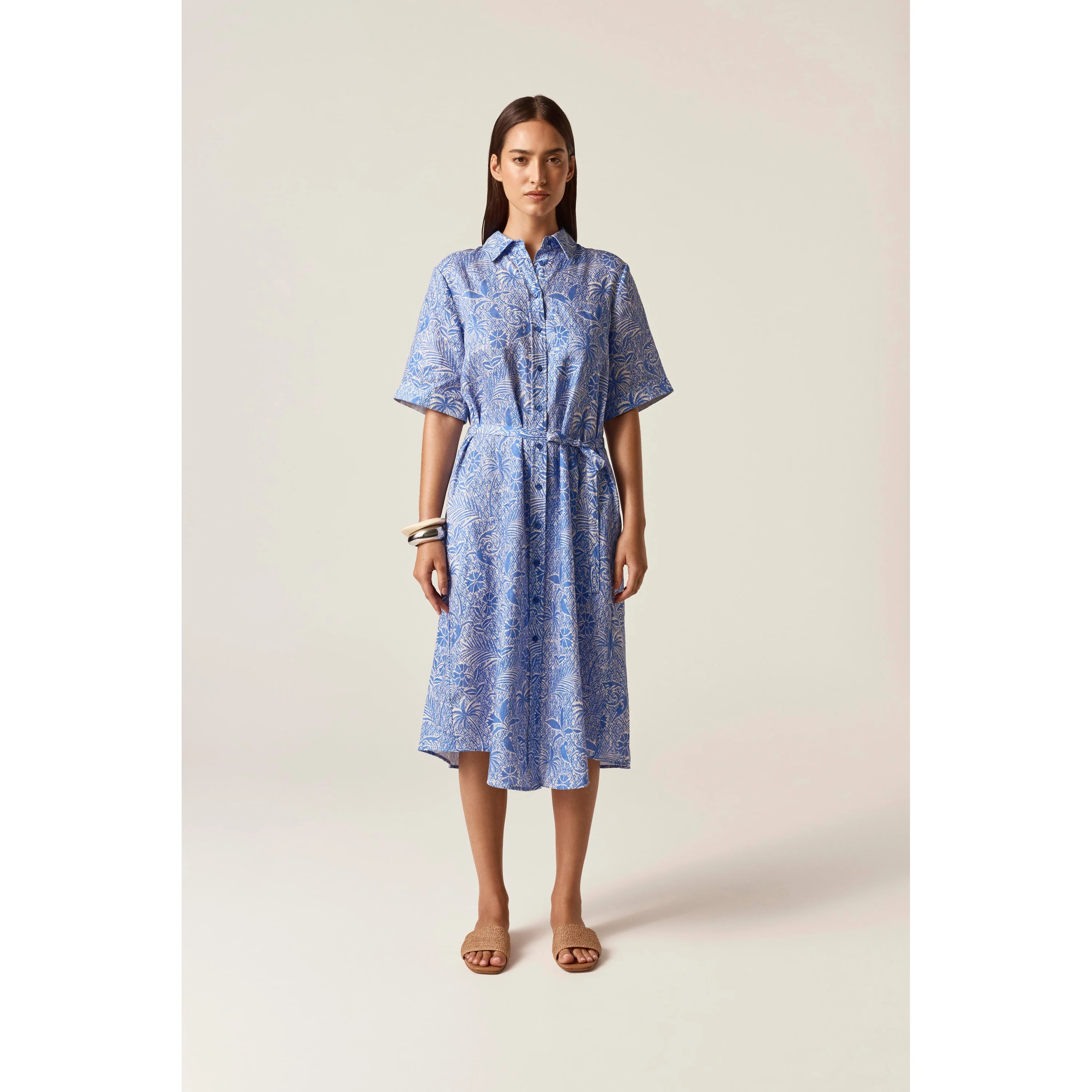 Linen Print Shirt Dress