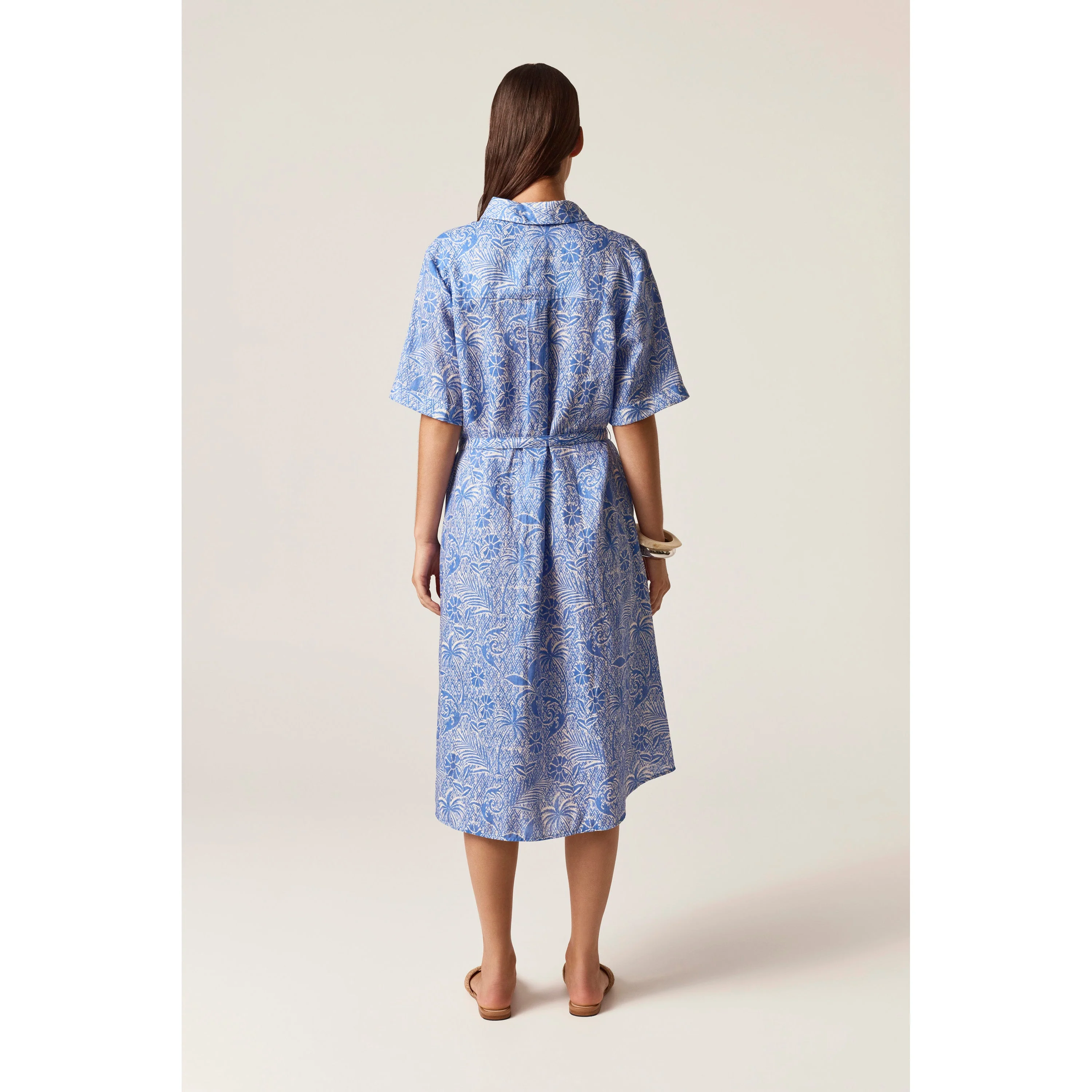 Linen Print Shirt Dress - Image 3
