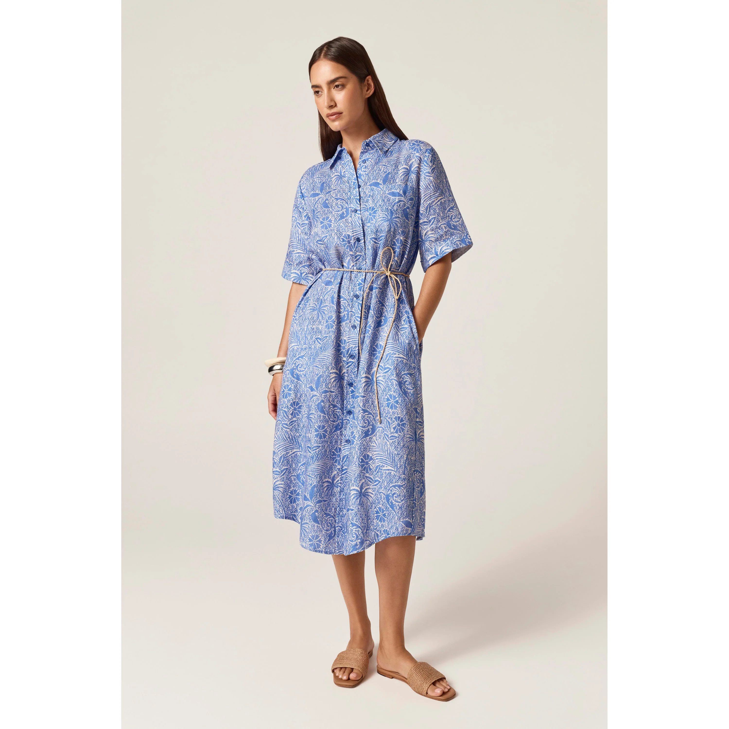 Linen Print Shirt Dress - Image 6